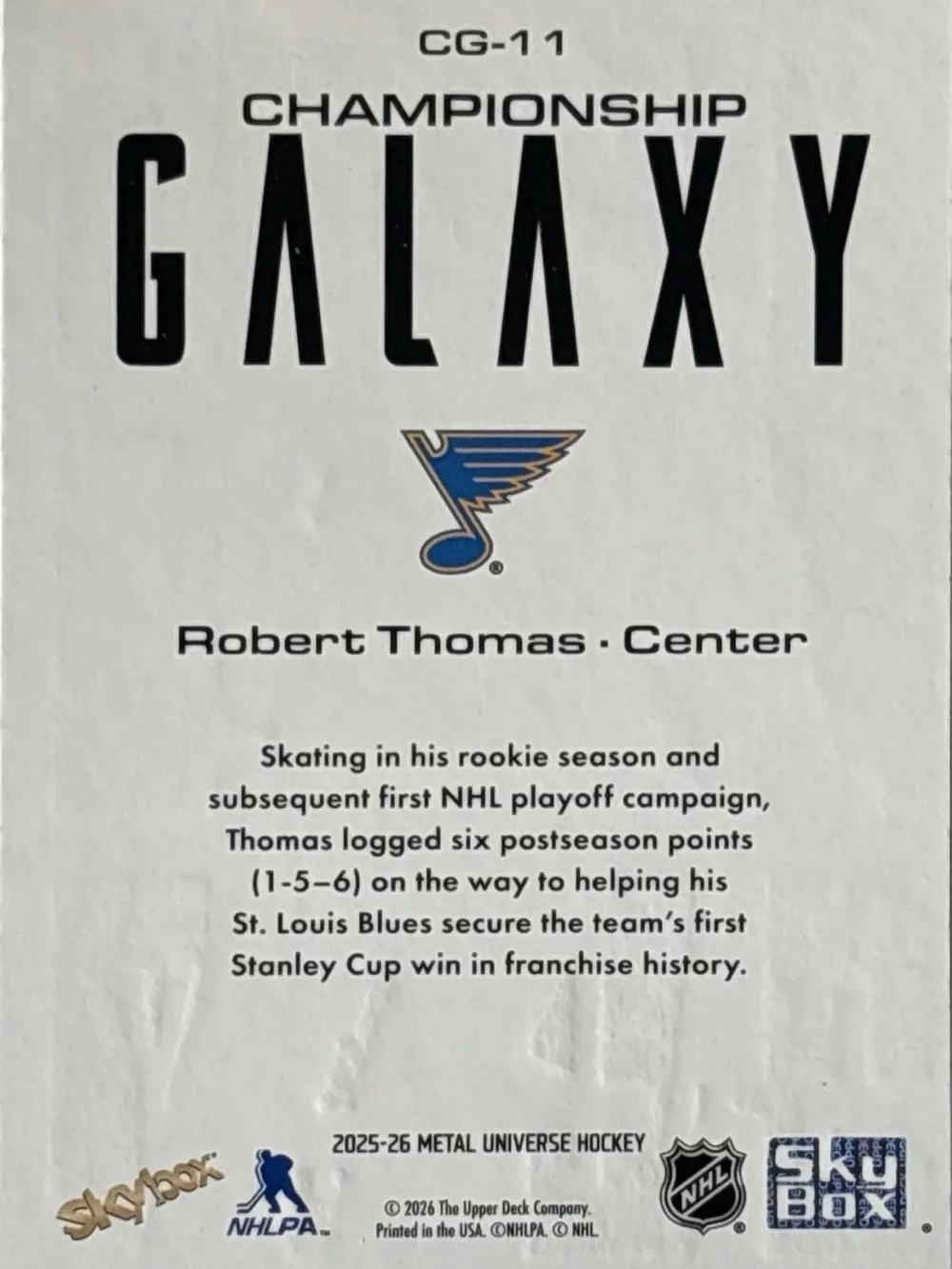 Skybox St. Louis Blues Hockey Trading Card - Robert Thomas